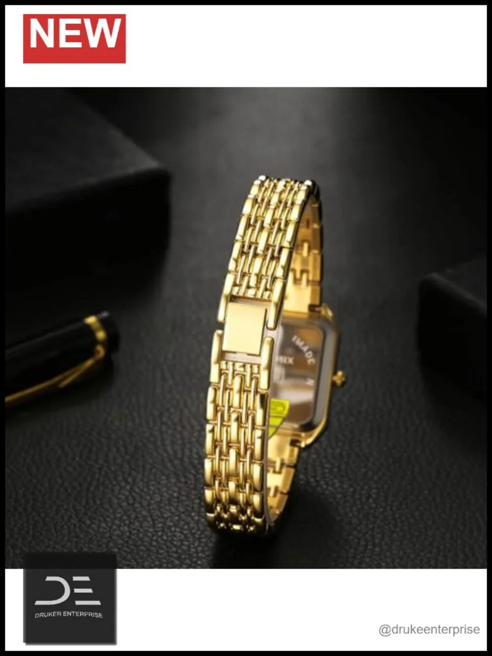 Square Watches for Women: Rhinestone Gold Stainless Steel Adjustable Band